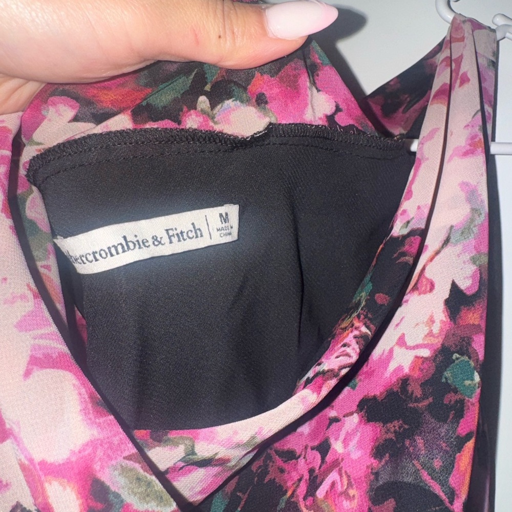 Abercrombie & Fitch Pink and Black Floral Off the Shoulder Dress